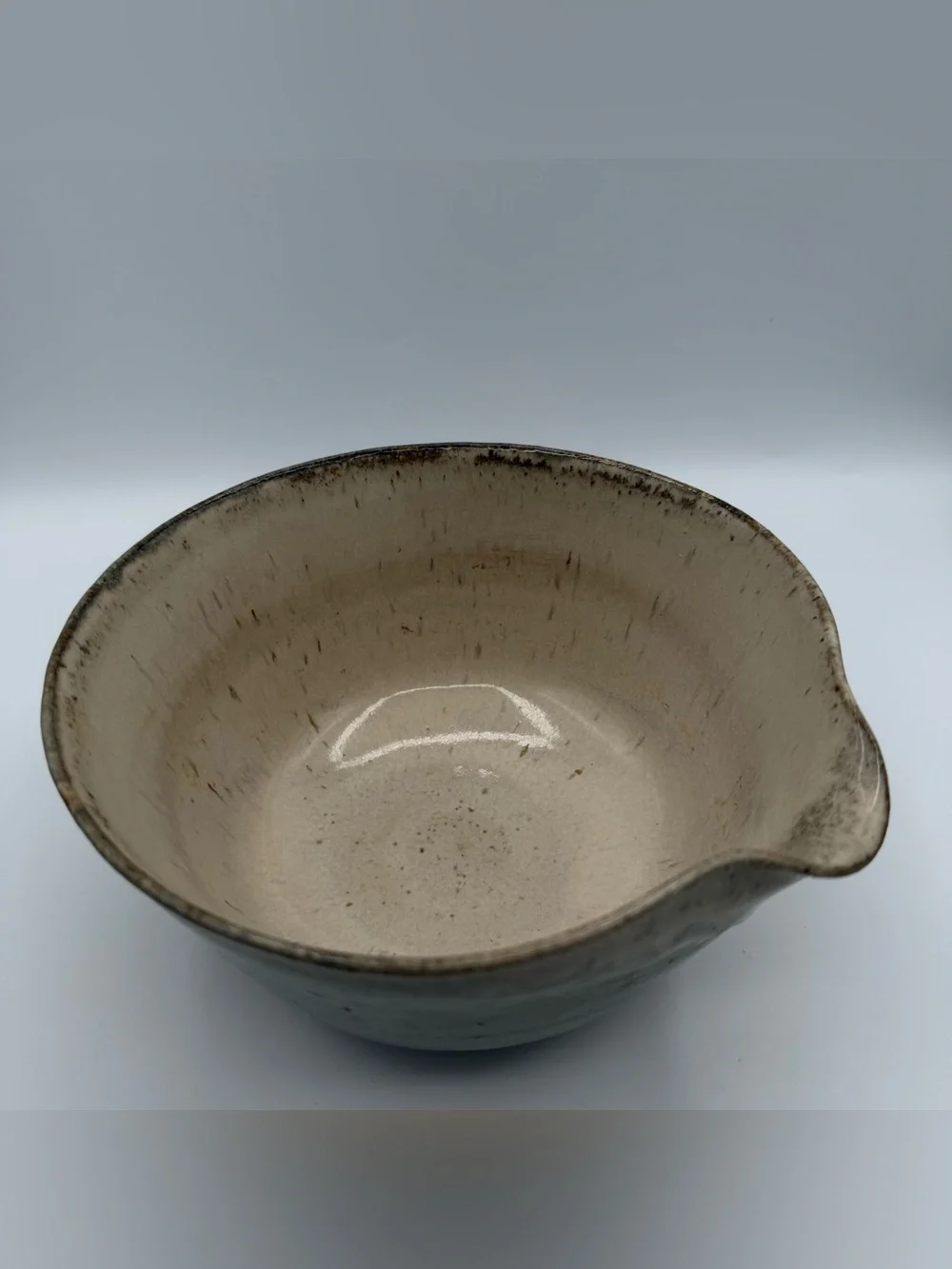 Vintage Studio Pottery Stoneware Batter Bowl Pouring Mixing Bowl Blue Green 7.5”